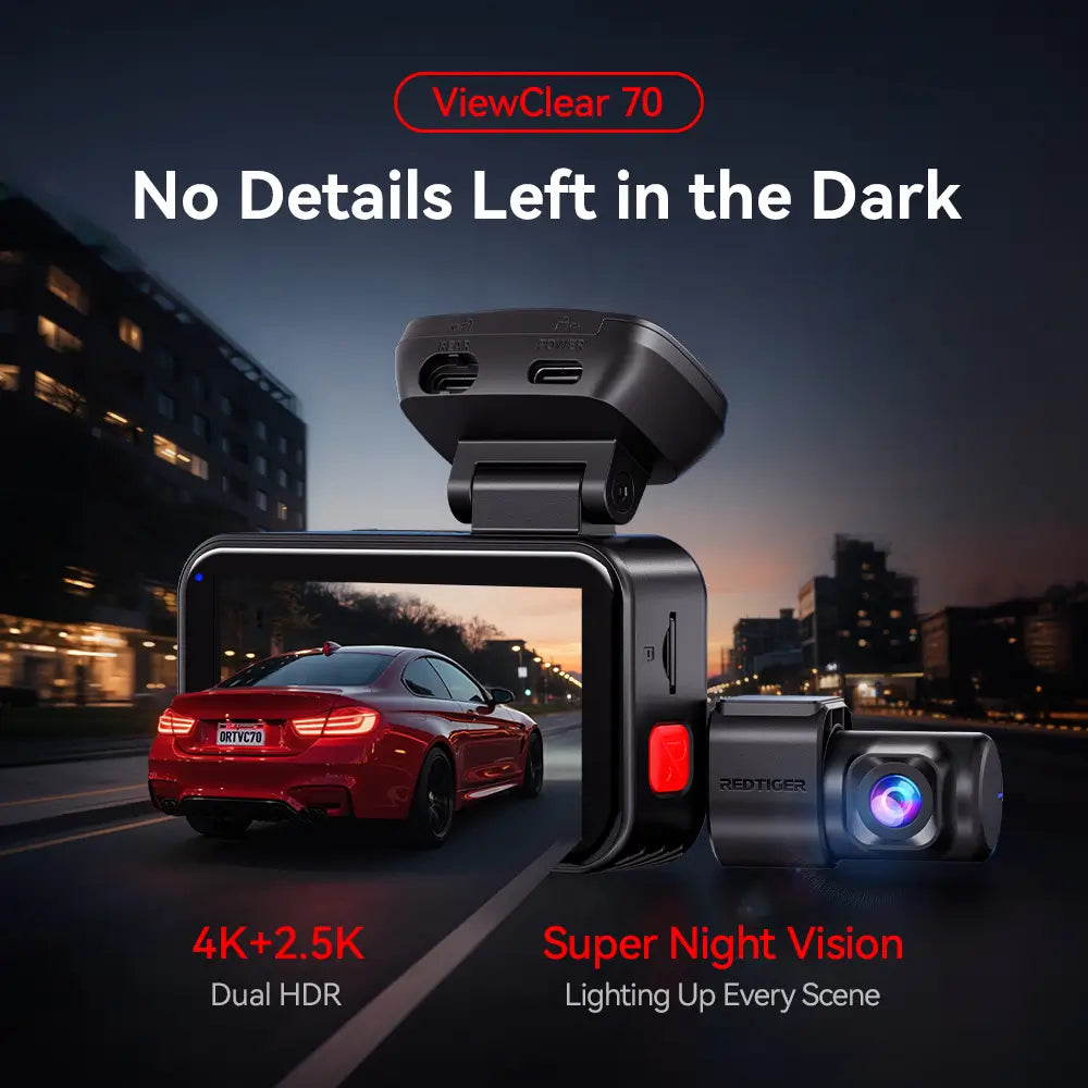 Redtiger ViewClear 70 4K Dual HDR 5.8Ghz WiFi-6 Hyper Night Clarity Dual Dash Cam