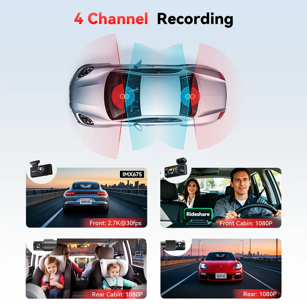 Redtiger F17 Plus 4-Channel Dash Cam with 2.7K Front Recording & Sony STARVIS 2