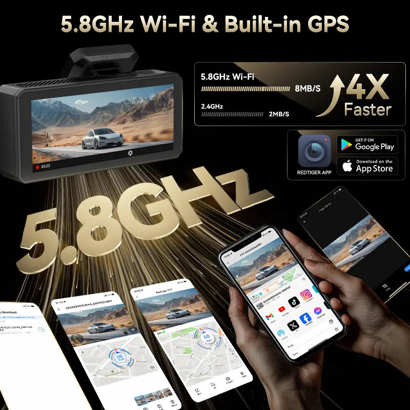F77 STARVIS 2 4K+4K Dual IMX678 Sprachsteuerung 5,8 GHz Hochgeschwindigkeits-WLAN-Dashcam