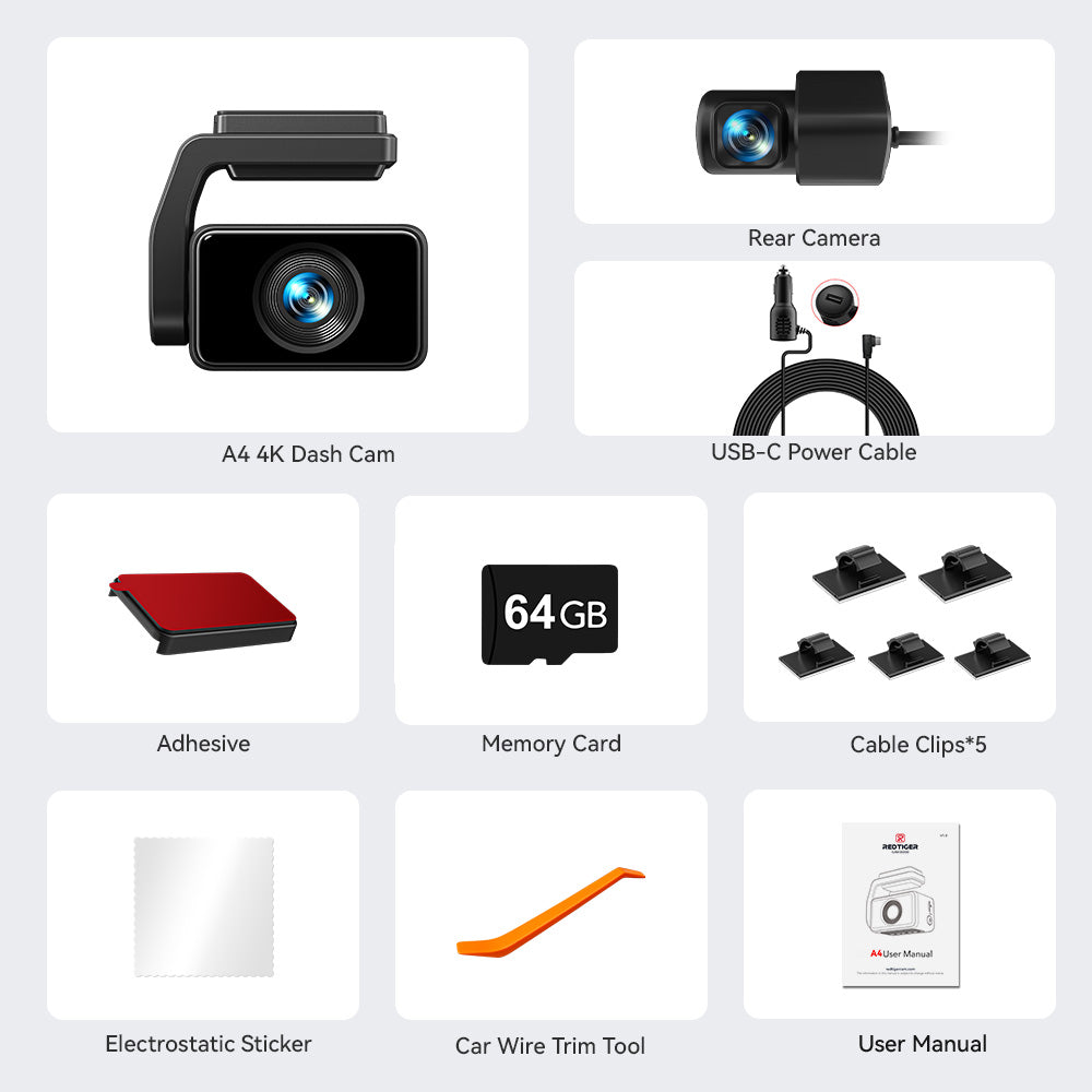 Redtiger A4 4K+1080P Voice Control 5.8GHz WIFI Dash Cam