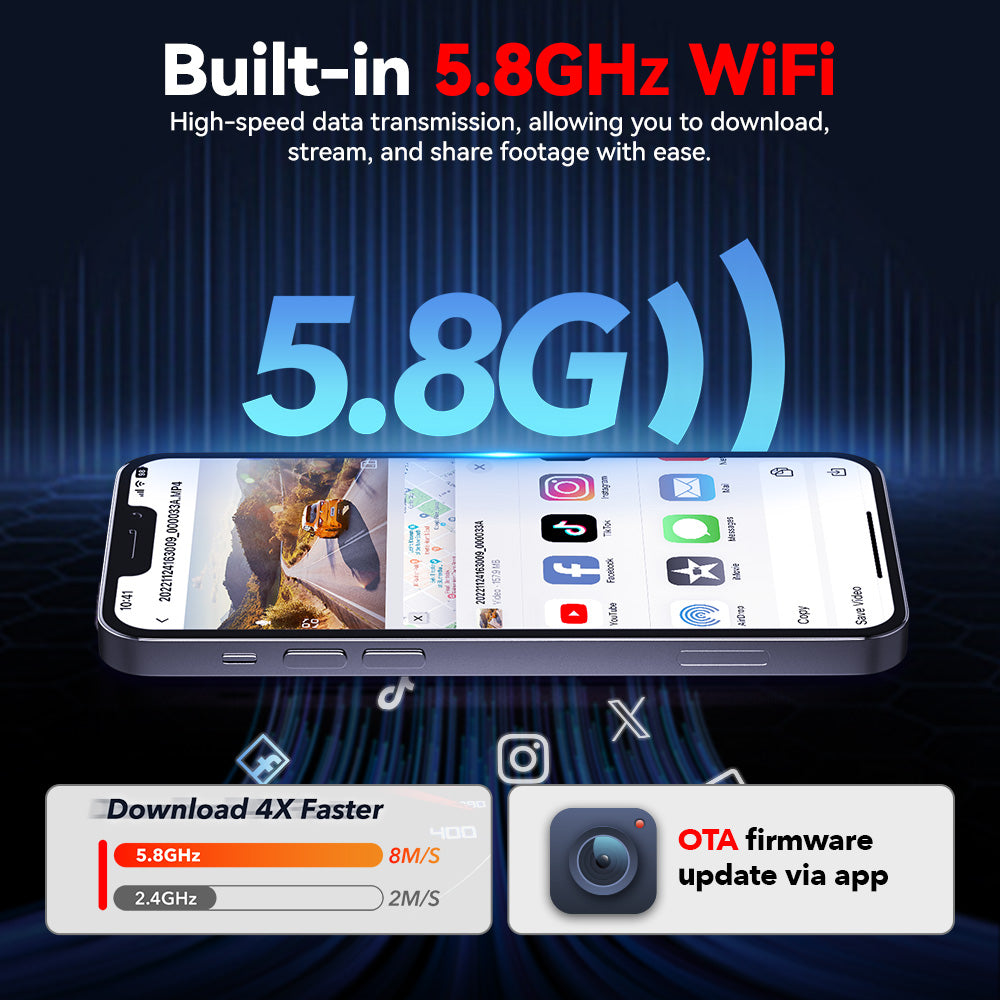 Redtiger A4 4K+1080P Voice Control 5.8GHz WIFI Dash Cam