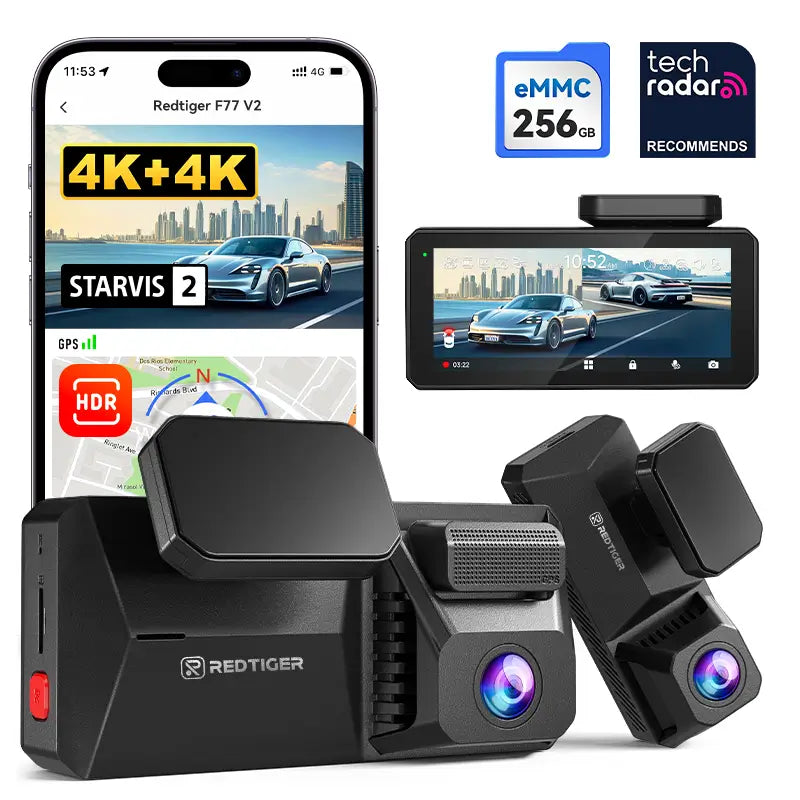 F77 STARVIS 2 4K+4K Dual IMX678 Sprachsteuerung 5,8 GHz Hochgeschwindigkeits-WLAN-Dashcam