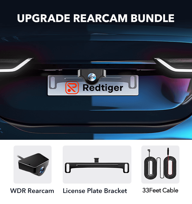 Redtiger Upgrade Rearcam Bundle Bundle REDTIGER Dash Cam WDR Rearcam+License Plate Bracket+33 Feet Extension Cable
