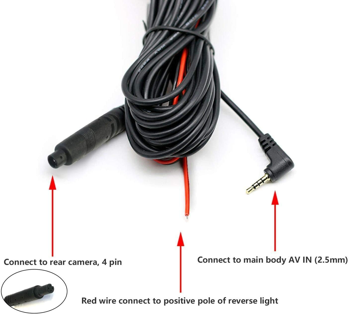Redtiger 33/50Feet Backup Camera Extension Cable Accessories REDTIGER Dash Cam
