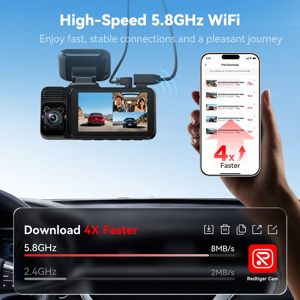 Redtiger F17 4K 3-Channel 5G Wifi Dash Cam