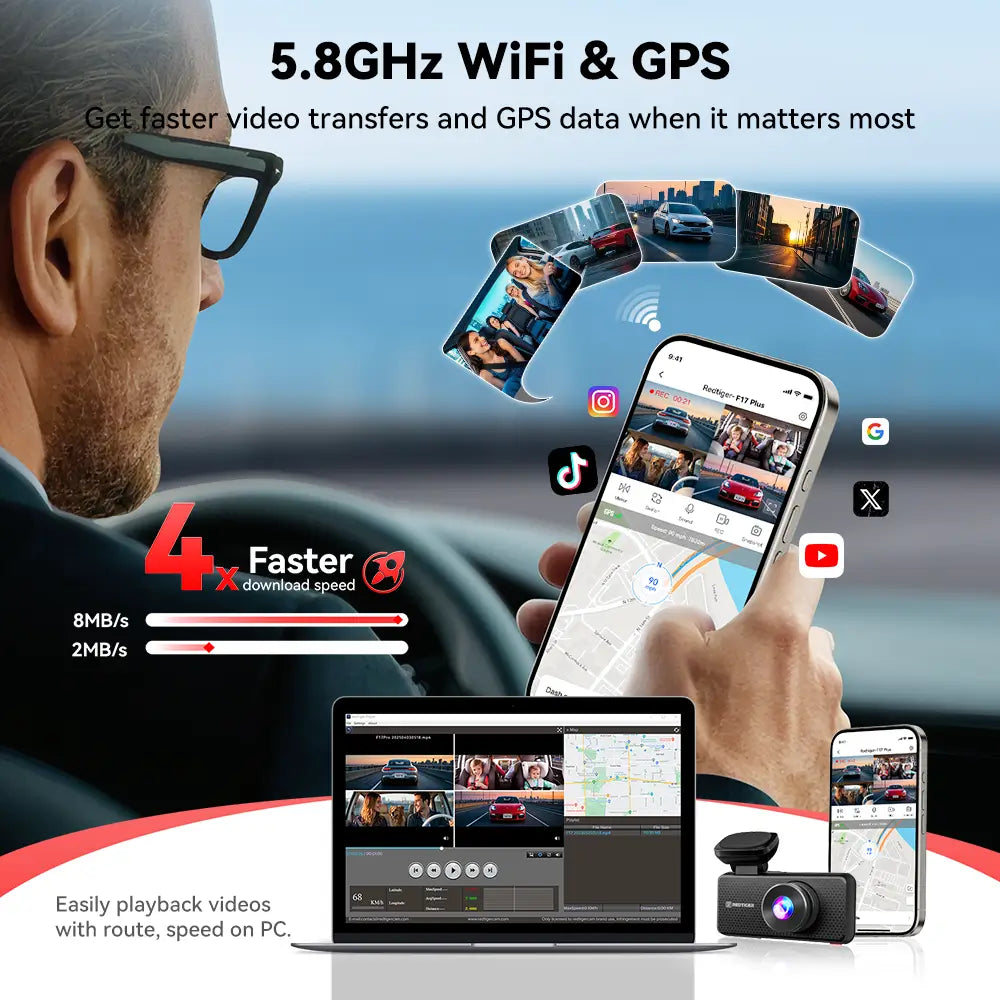 Redtiger F17 Plus 4-Channel Dash Cam with 2.7K Front Recording & Sony STARVIS 2