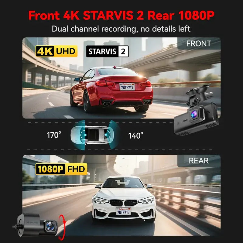 Redtiger F7NT Scáileán Tadhaill 4K Dual Dash Cam