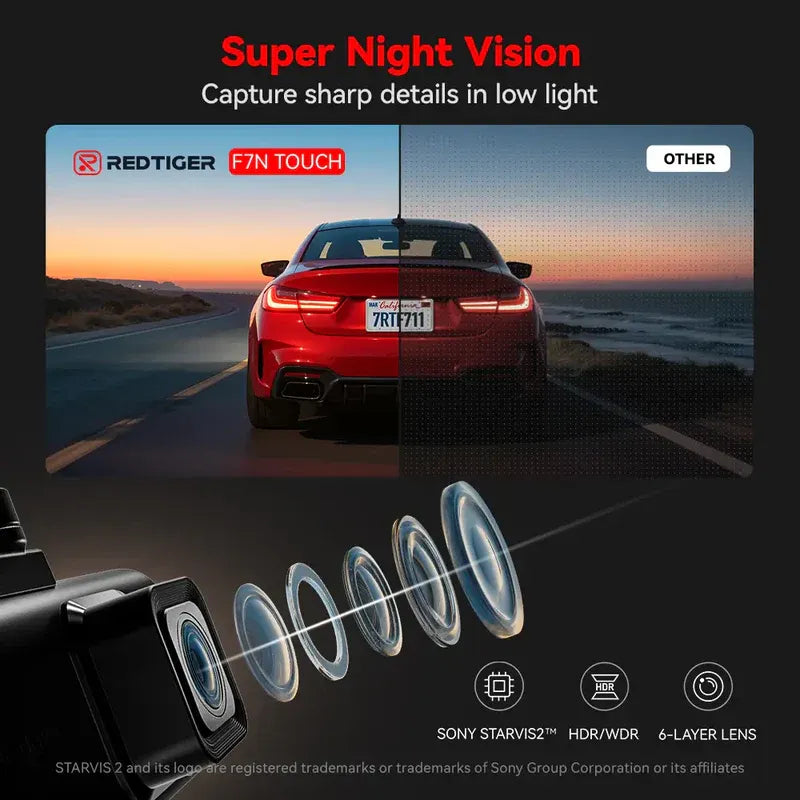 Redtiger F7NT Scáileán Tadhaill 4K Dual Dash Cam