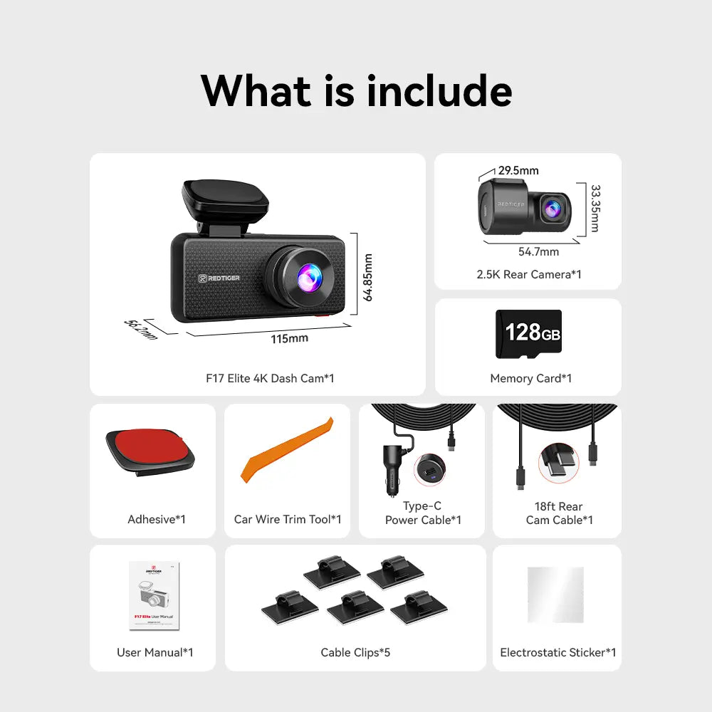 Redtiger F17 Elite 3-Channel 4K+2.5K+1080P 24/7 Ultra-Colour Wi-Fi 6 Dash Cam